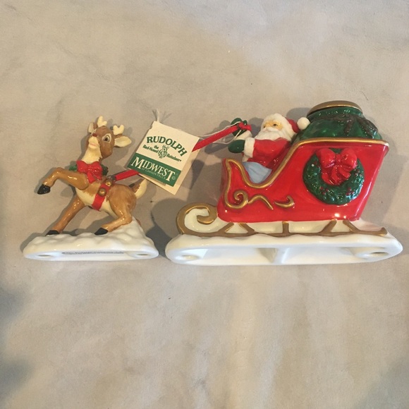 Vintage Midwest Rudolph/Santa/Sleigh Candle Holder - Picture 3 of 6